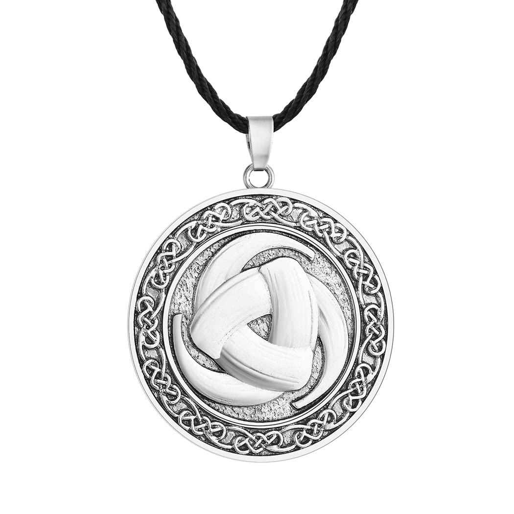 LUTAKU Viking Triple Horn Triskelion Necklace for Men Punk Gothic Style Norse Amulet Pendant Black Leather Chain Slavic Talisman Jewelry for Boy