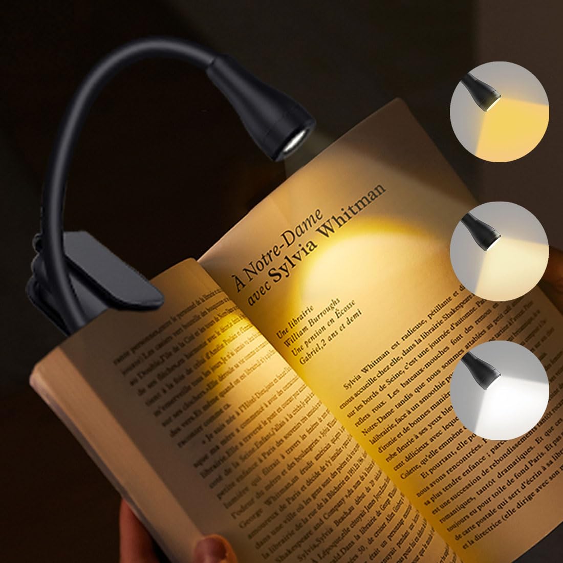 GKKBUFF Rechargeable Book Light Portable Book Lamp USB Book Light Clip on Reading Lights Book Lamp for Reading in Bed 360° Adjustable Clip on Light Perfect for Book Lovers (Black)