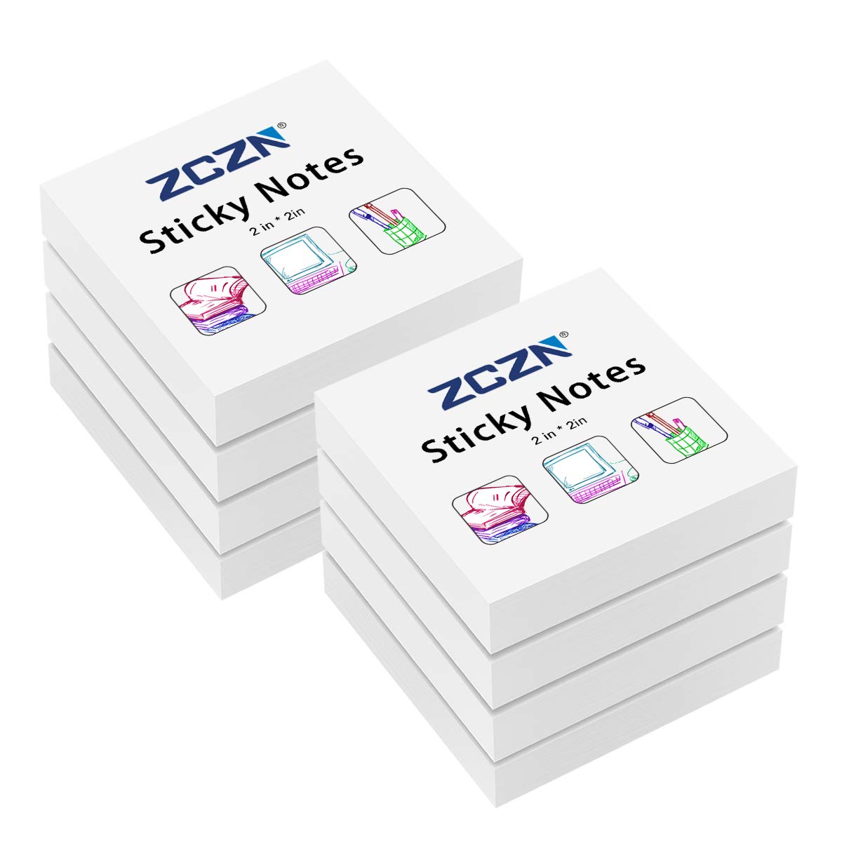 Photo 1 of ZCZN Small Sticky Notes, 2in x 2in, 100 Sheets/Pad, 8 Pads/Pack, White