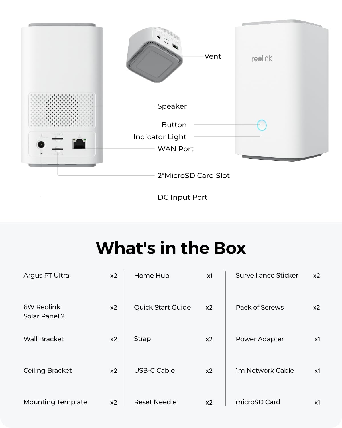 REOLINK 4K Dual-Lens 180° Outdoor Wireless Security Camera, ColorX Night Vision, Solar Cameras with Local Encrypted Storage, 5G/2.4GHz WiFi 6, No Subscription, Home Hub with 2X Argus 4 Pro