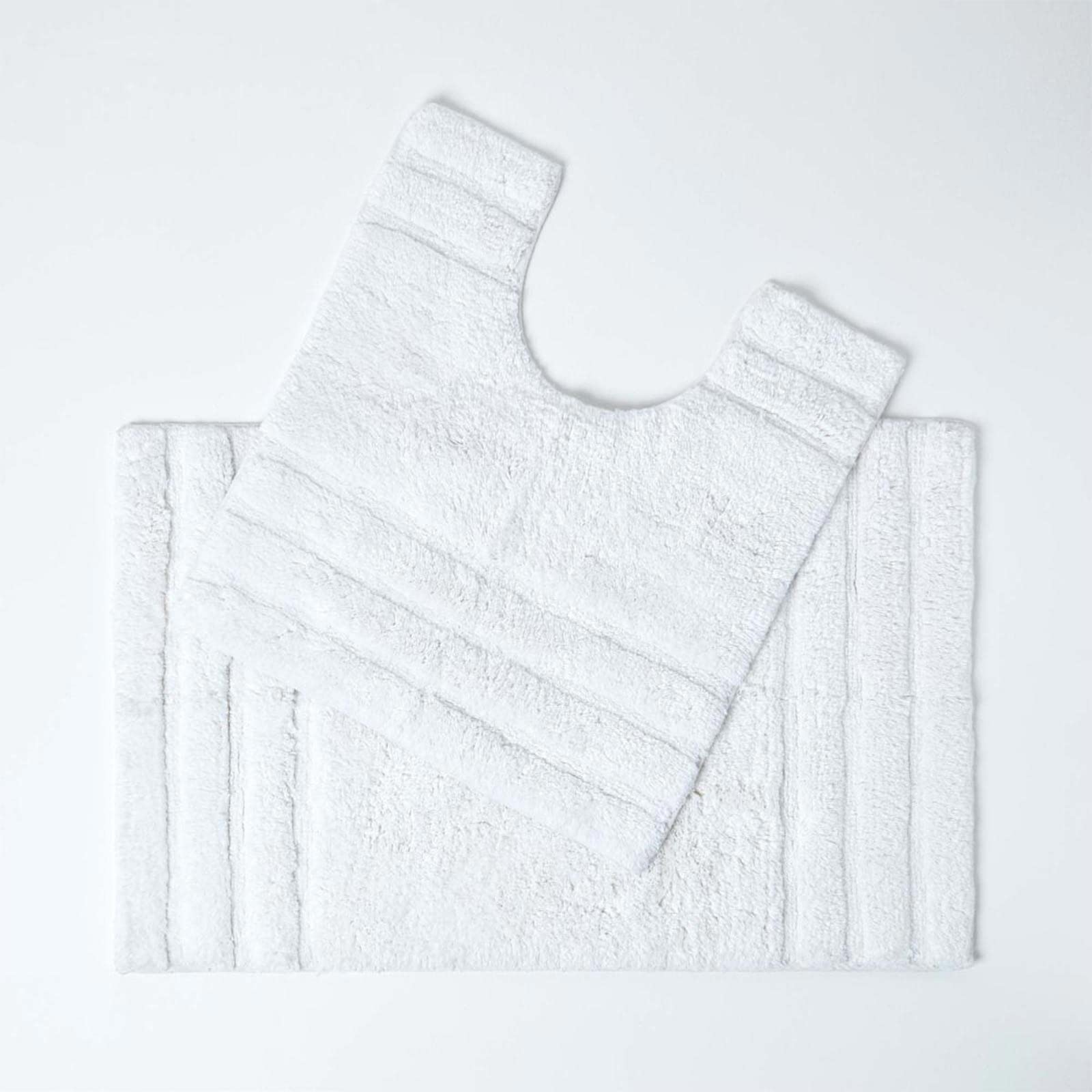 HOMESCAPES Spa Supreme Luxury Bath Mat & Pedestal Set, White, Very Heavy 1800 GSM, Super Soft Plush Cotton Rug, 50x80cm, 50x55cm, Washable at Home