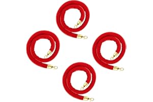 Berverra 4pcs Velvet Stanchion Rope, 5 Feet Red Velvet Rope Crowd Control Barrier with Gold Plated Clasp for Carpet, Queue Safety Barriers for Party Decorations, Hotels, Theaters, Grand Openings