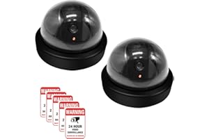 findTop Dummy Camera CCTV Surveillance System with Realistic Simulated LEDs, 2 Pack Fake Hemisphere Security Camera with 5 Pieces Warning Security Alert Sticker Decals