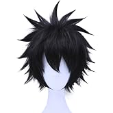 ANOGOL Black Anime Wig Men Black Spiky Wig Cosplay Short Spiked Wigs | +Hair Cap Short Blacked Crazy Wigs Men Emo Cosplay Goth Punk Costume Funny Outfit Halloween Christmas Party