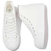 POVOGER Platform Sneakers for Women Fashion High Top Canvas Shoes White Womens Platform Shoes Casual Lace Up Mid Top Shoes