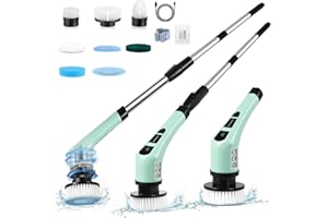 NEWONE Electric Spin Scrubber,Cordless Cleaning Brush Spin Scrubber,Power Scrubber 2 Adjustable Speeds,7 Replaceable Brush Heads (Green)