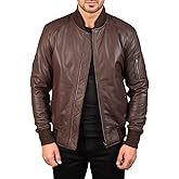 USTRADEENT Men's Lightweight Bomber Varsity Casual Leather Jacket - 100% Full Grain Genuine Lambskin Leather Jacket for Men