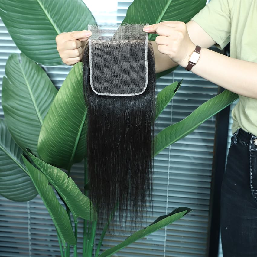 SOMIARIK 5x5 Real HD Lace Closure Human Hair, Brazilian Virgin Human Hair Invisible HD Lace Closure Pre Plucked with Baby Hair Full Cuticle Aligned Undetectable Melted Lace Natural Black 16 Inch