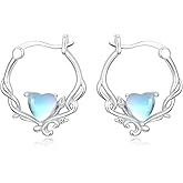 OUTANG Moonstone Hoop Earrings for Women 925 Sterling Silver Heart Moonstone Hoop Earrings Jewelry Gift for Ladies