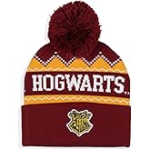Harry Potter Adult Hogwarts School Crest Knit Cuff Pom Beanie Cap Multicolored