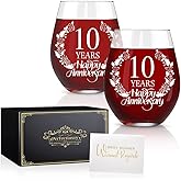 Perfectinsoy 10 Years Happy Anniversary Wine Glass Set of 2, 10th Anniversary Wedding Gift For Mom, Dad, Soulmate, Couple, Funny Vintage Unique Personalized, 10 Years Gifts, Happy 10th Anniversary