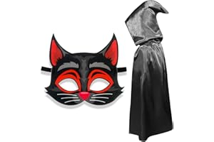 QCFDLCX Halloween Cape Mask for Kids,Hooded Cloak,Felt Mask, Witch Clown Demon Black Cat Halloween Costumes