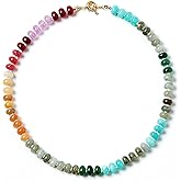 Zissunbeam Bead Gemstone Choker Necklace for Women,Colorful Natural Stone Beaded Statement Boho Beach Necklace Jewelry for Women, Rainbow Stone Charm Trendy Necklaces