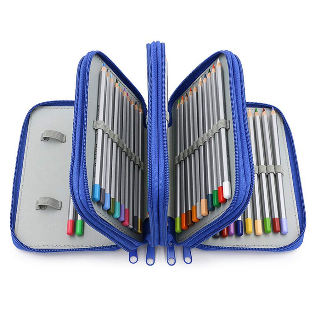 Towinle Super Large Capacity Pencil Case 72 Slots, Coloured Pencils Holder, Student Stationary Case, Extra Large Pen Storage Bag for Pencils, Coloured Pencils, Markers Pen, Ballpoint Pen (Blue) — image 1