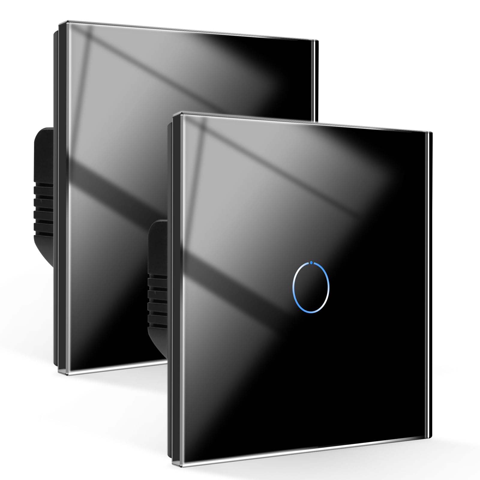 CNBINGO Touch Light Switch 1 Gang 2 Way, Tempered Glass Panel Light Switches with LED Indicator, No Neutral Wire, 2 Pack, Black