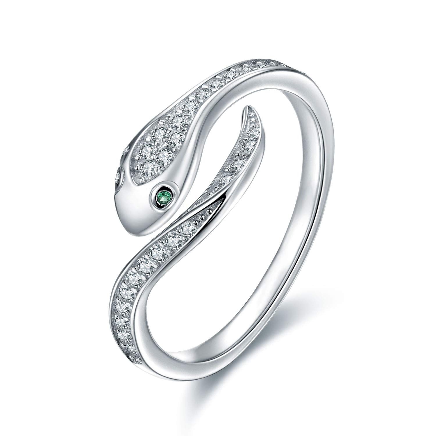 Waysles Snake Ring for Women 925 Sterling Silver Snake Open Adjustable Ring with Cubic Zirconia Animal Themed Jewellery Rings for Women Girls