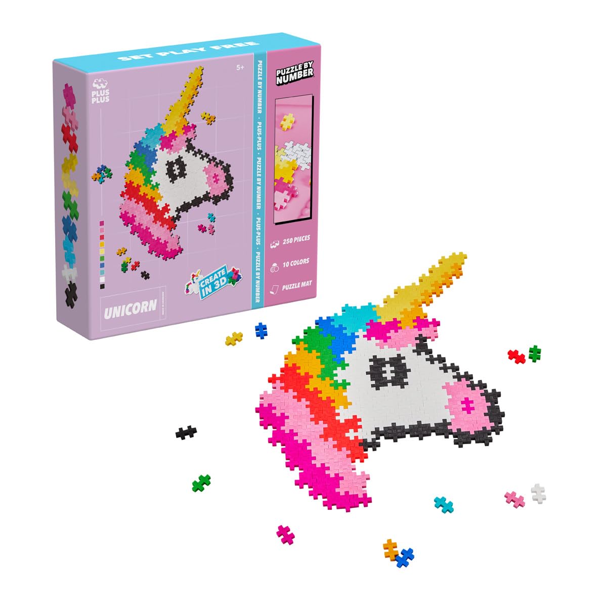 PLUS PLUS Building Blocks Toy - Puzzle by Number Unicorn, Logic Build Kids Crafts Jigsaw, Make Your Own Kids Bedroom Accessories - STEM Learning Resources - Boys and Girls Toys Age 5 Plus — image 1