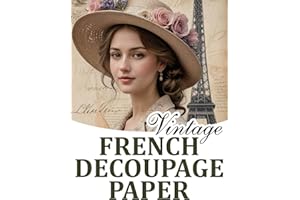 Vintage French Decoupage Paper: Book of Antique Heavy Adged Style Floral Sheets Featuring Pink Roses, Lavender, Bicycles, Bir