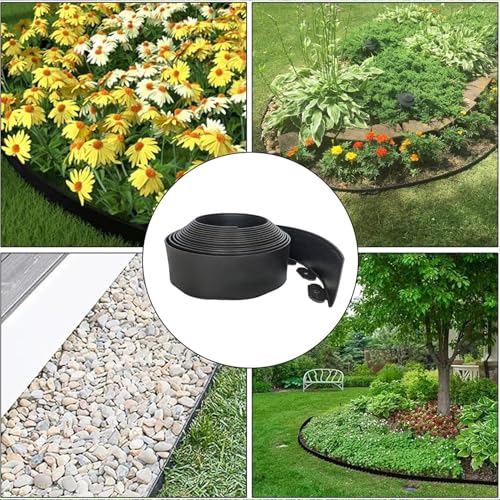 Black Landscape Edging Kit, Flexible Lawn Border with 30 Anchoring Spikes, Garden Plastic Borders for Landscaping, Grass Flower Beds, Pavement,Yard, Pathway, 1000 * 10cm