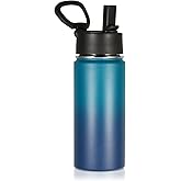 Volhoply Kids Insulated Water Bottle with Straw,16oz Stainless Steel Cold Water Bottles for School,BPA-Free Metal Wide Mouth Cups with Handle,Reusable Double Wall Vacuum Sport Flask(Dark Night,1)