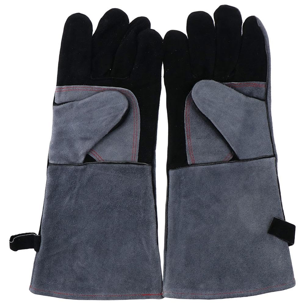 Upluckey Welding Gauntlets 1Pair Fire Proof Cowhide Works Gloves Anti-Heat One Size Soldering Accessory