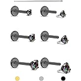 Flat Back Earrings Studs - 14K Gold Filled Internal Thread Stud 18G 16G Piercing Jewelry for Cartilage Helix Tragus Hypoallergenic Labret Lip Conch Nose Rings 316L Stainless Steel Stud for Women Men