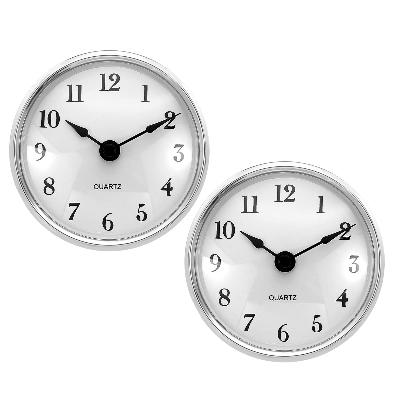 PATIKIL 3.1" 80mm Quartz Clock Insert, 2 Pcs Round Quartz Movement Miniature Clock Mini Arabic Numeral Clock Fit 75mm/3" Diameter Hole for Replacement Home, Silver Tone/White, Style 17