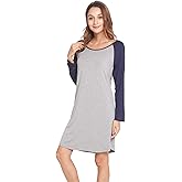 LazyCozy Womens Long Sleeve Nightgowns Viscose from Bamboo Sleepwear Soft Nightshirt Lightweight Sleep Dress