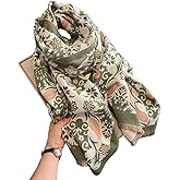 First Choose Women's Blanket Chunky, Pashmina Shawls Wraps Oversized Winter & Fall Warm Scarfs Soft Cashmere Feel for Women (Green-Flowers)