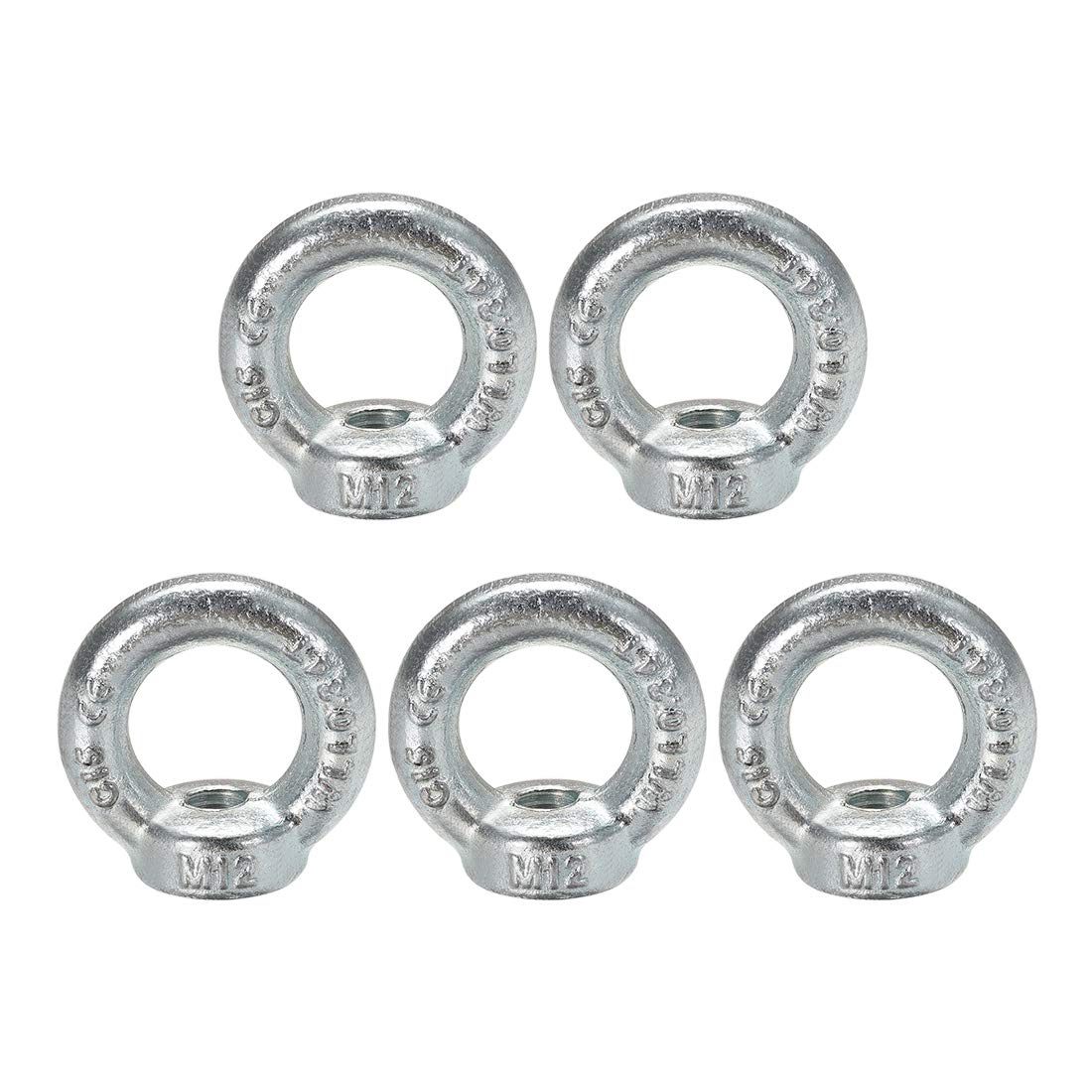 sourcingmap Lifting Eye Nut M12 Female Thread C15 Carbon Steel Round Shape for Rope Fitting Pack of 5
