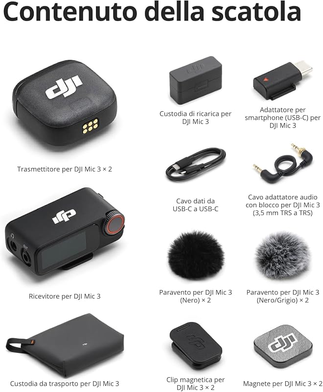 Mic 3 (2 TX + 1 RX + Custodia di ricarica), microfono wireless