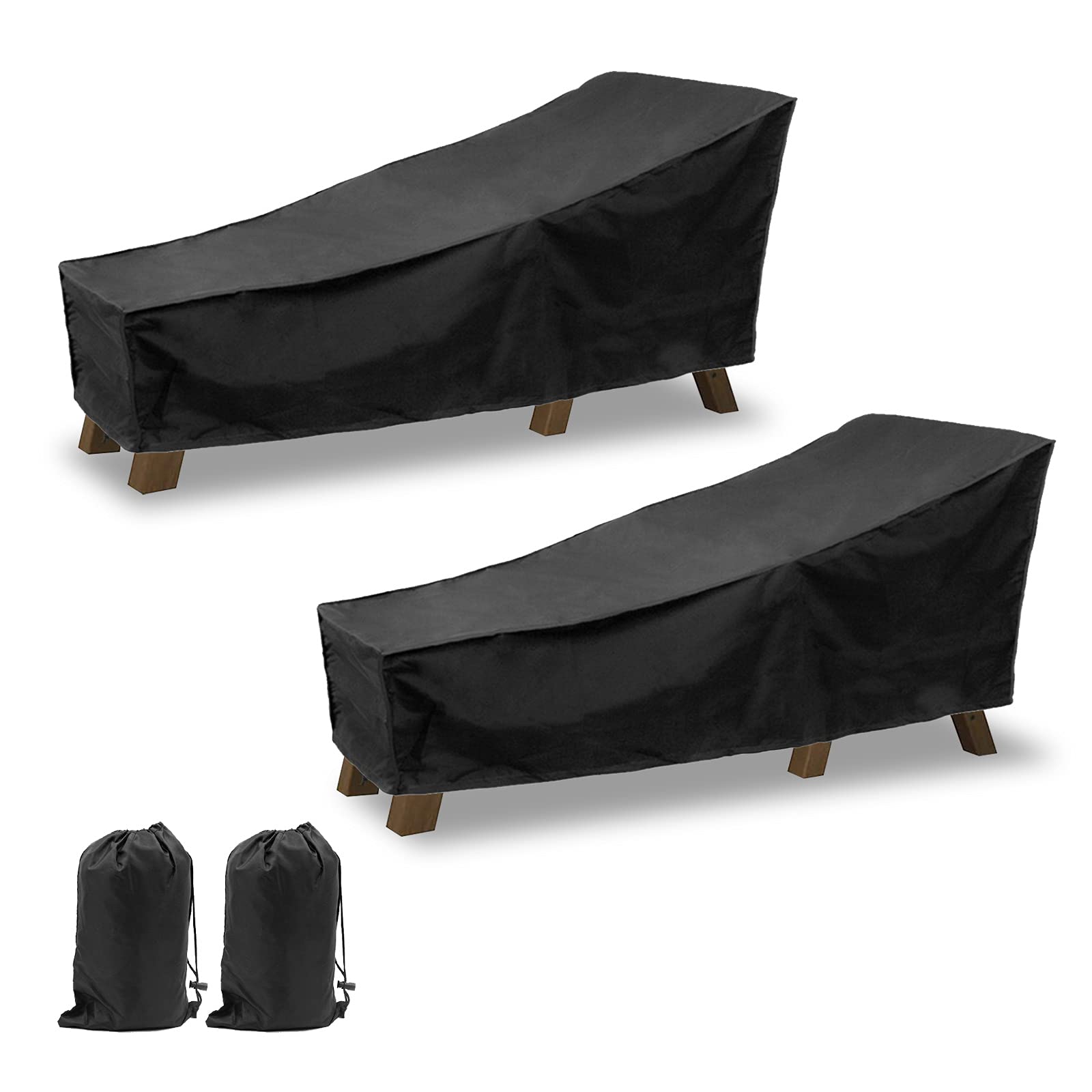 AZKEEGREY 2Pack Garden Sun Lounger Covers Waterproof, Outdoor Sunbed Covers for Sun Loungers Covers, Patio Chaise Lounge Cover with Storage Bag, Windproof Anti-UV (Black,210x75x80,40 cm)