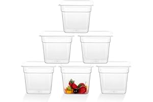 FSUON 6 Pack NSF Food Pans, 1/6 Size 6 Inch Deep Clear Polycarbonate Food Pan