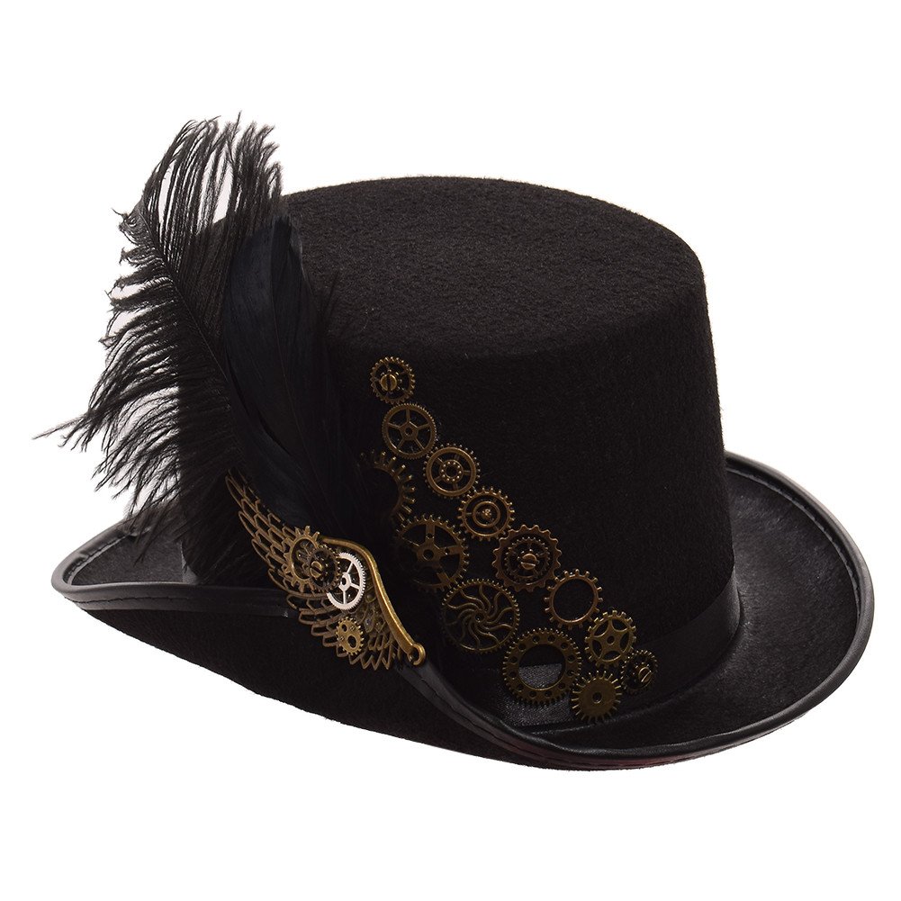 GRACEART Unisex Steampunk Top Hat Halloween Costume Hat Fancy Dress Accessory With Gears (M-58cm, Style-C)