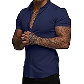 JMIERR Men's Muscle Fit Button Down Shirts Summer Casual Short Sleeve High Stretch Wrinkle-Free Shirt