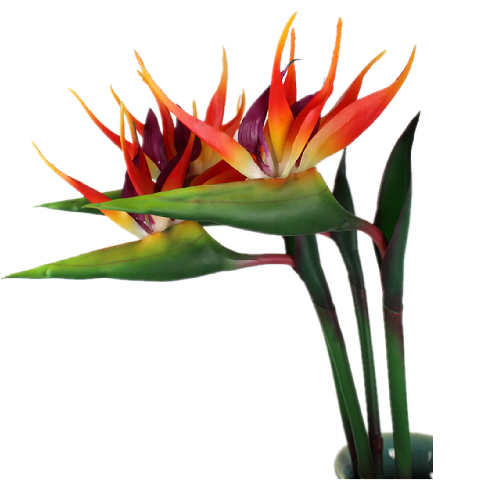 Rikyo 3 Pcs Large Bird of Paradise 32 Inch Permanent Flower,UV Resistant No Fade Flower Part is Made of Soft Rubber PU,Artificial Plants for Home Office,Stem 1/2 Inch,Orange Red