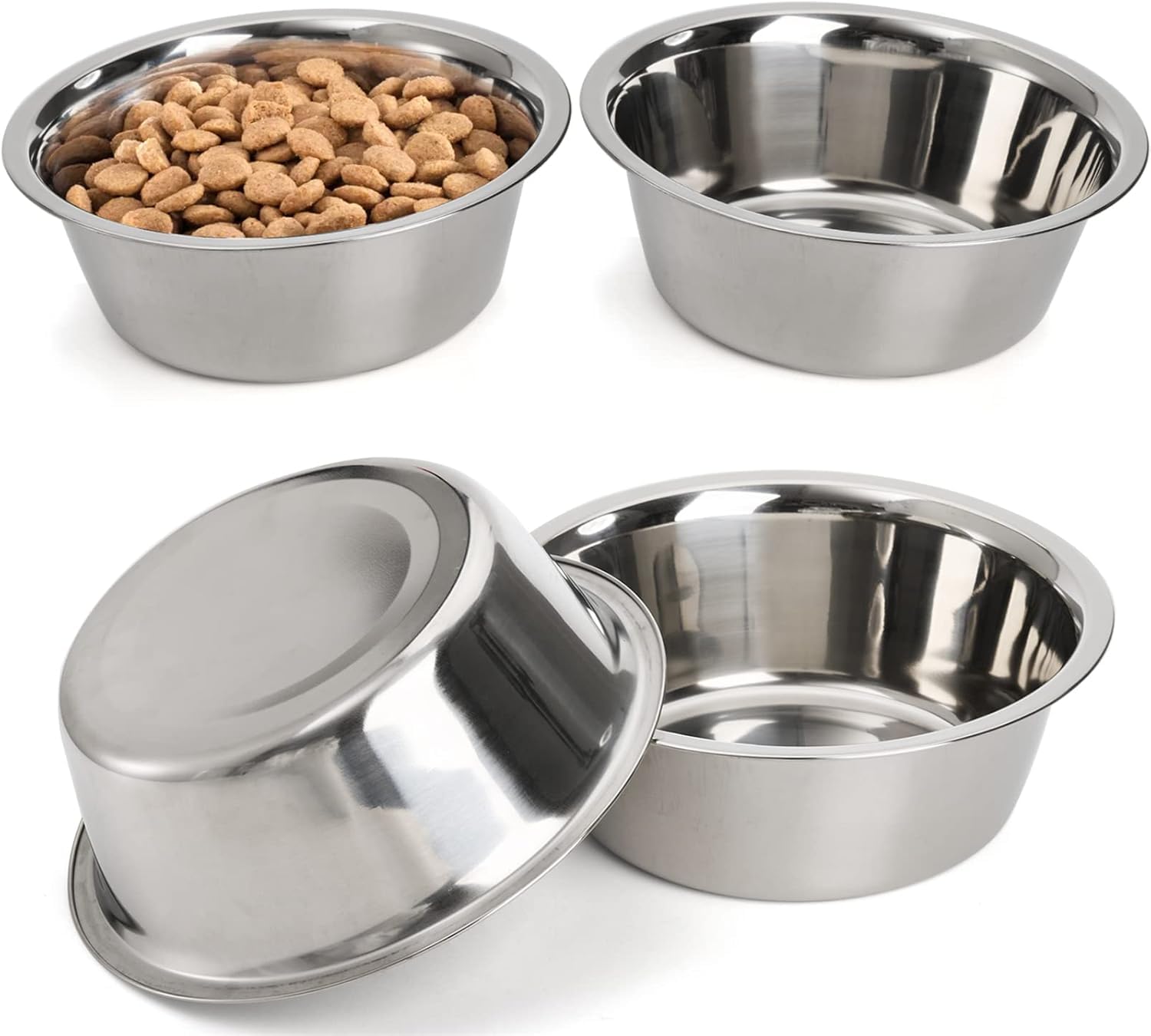 Photo 1 of DEAYOU 4-Pack Stainless Steel Dog and Cat Bowl, Metal Food and Water Dish, 8.26" Basic Pet Feed Bowl for Large Medium Small Dog, 47 OZ Replacement Bowls for Elevated Stand, Dishwasher Safe
