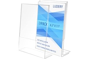 Ludery Acrylic Sign Holder 8.5 x 11, Plastic Stands for Display, Slanted Back Sign Holders, Tabletop Sign Holder for Office, Home, Store, Restaurant,3 Pack