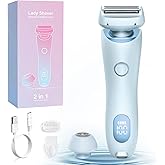 Nyywth Electric Shaver for Women, Painless 2 in 1 Wet & Dry Waterproof Silk Glide Pro Shaver with 2 Removable Heads, Rechargeable Electric Razors for Bikini, Legs, Underarms, Body (Blue)