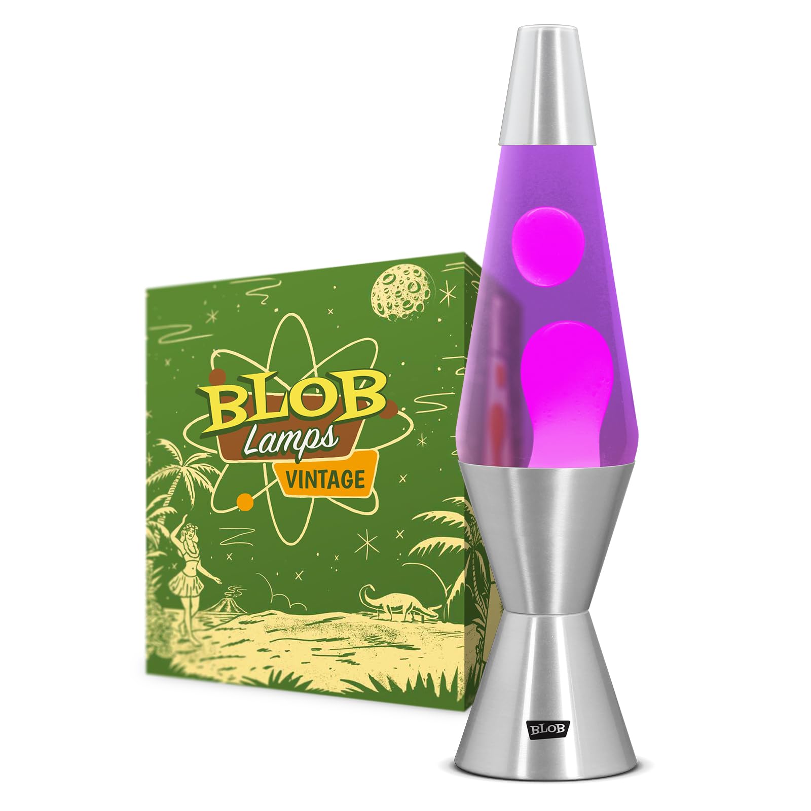 Blob Lamps® Liquid Motion Lamp Vintage Pink Wax Purple Liquid Polished Metal Base & Cap 14.5” Mood Lamp Light