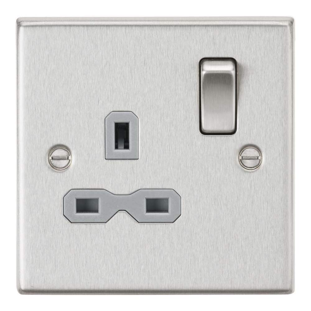 Knightsbridge CS7BCG 13A 1G DP Switched Socket with Grey Insert - Square Edge Brushed Chrome, 10.5 mm*89.0 mm*89.0 mm