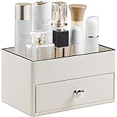 MEIBOOCH PU Leather Makeup Organizer with Drawer, Waterproof Cosmetic Storage Box, Multifunctional Nightstand Vanity Organizer for Skincare, Perfume, Jewelry, Bathroom Countertop (Beige)