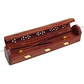 raajsee Beautiful Handmade Wooden Brown Incense Stick Holder Burner Storage Coffin Box - Ash Catcher with Brass Inlay -Home Utilities & Accessories -Meditation -Great Gift for Any Occasion 12x2 inch