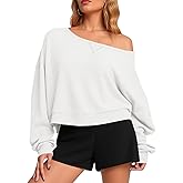 Fisoew Womens Off The Shoulder Crop Tops Casual Long Sleeve Oversized Fall Pullover Sweatshirts