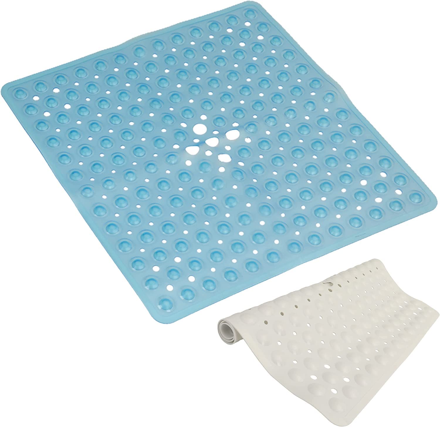 Rectangular Bath Mat Large Bath Shower Mat Grip Non-Slip Bath Mats For Inside Bath Suction Cup Grip Anti Mould Mats With Drainage Holes for Elderly & Children (53 * 53 CM, Blue)