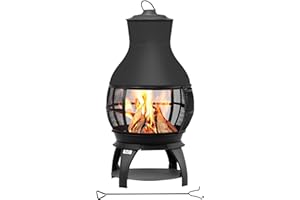 BALI OUTDOORS Fire Pit Wood Burning Chiminea Outside Fireplace Patio Small Firepit, Size 17.7" W x 35.6" H, Brown-Black