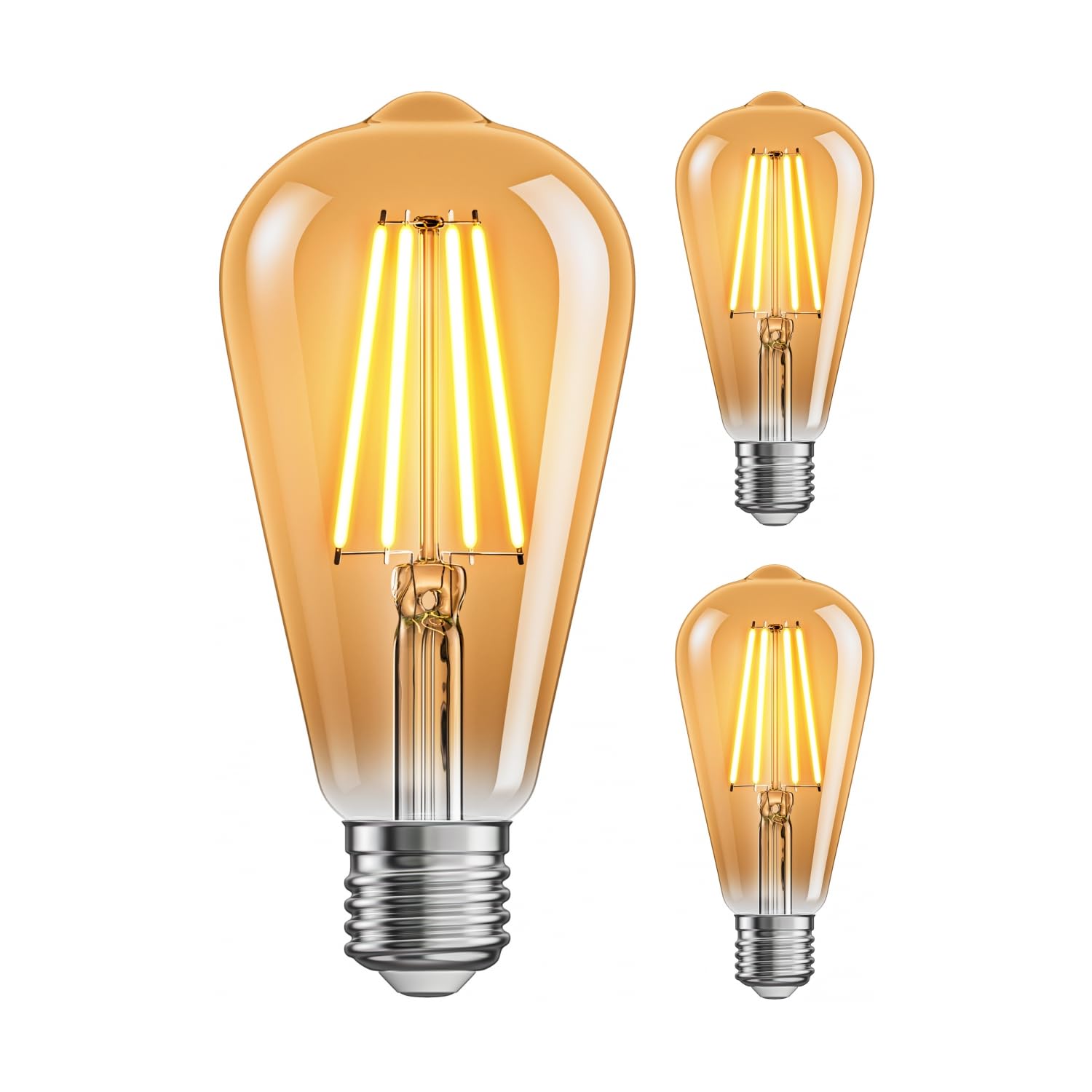 ledscom.de 3 Pieces E27 LED Bulb, ST64, Extra Warm White (2500 K), 7.2 W, 814lm, 3-Step dimmer, Gold-Coloured