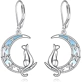 Moon Animal Earrings for Women 925 Sterling Silver Butterfly/Dragonfly/Cat Leverback Earrings Animal Dangle Jewelry Gift
