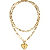CLASSYZINT Gold Heart Pendant Necklace for Women Puffy Heart Necklace Beads Chain Necklace Statement Necklace Trendy Jewelry