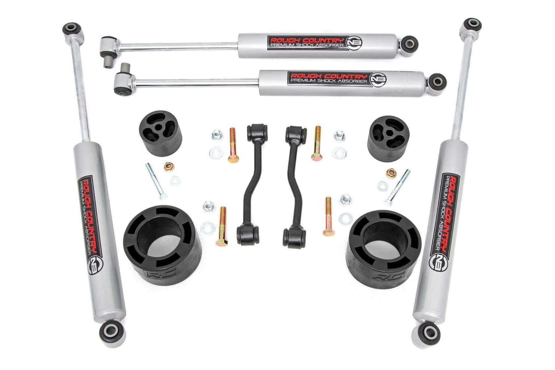 Rough Country 2.5″ Leveling Kit with V2 Monotube Shocks for Jeep Gladiator JT 4WD (2020-2023) – Fits Up to 35″ Tires, Easy Bolt-on Install
